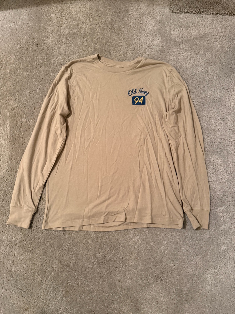 Old Navy Beige Long Sleeve Tee with Navy Yellow Logo